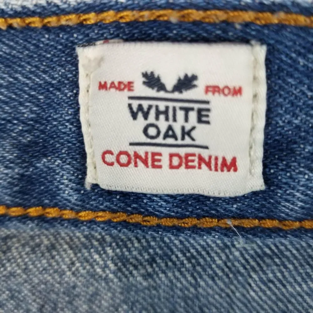 Levis 501 Jeans Womens 28x28 Blue White Oak Cone Denim Raw Hem Straight